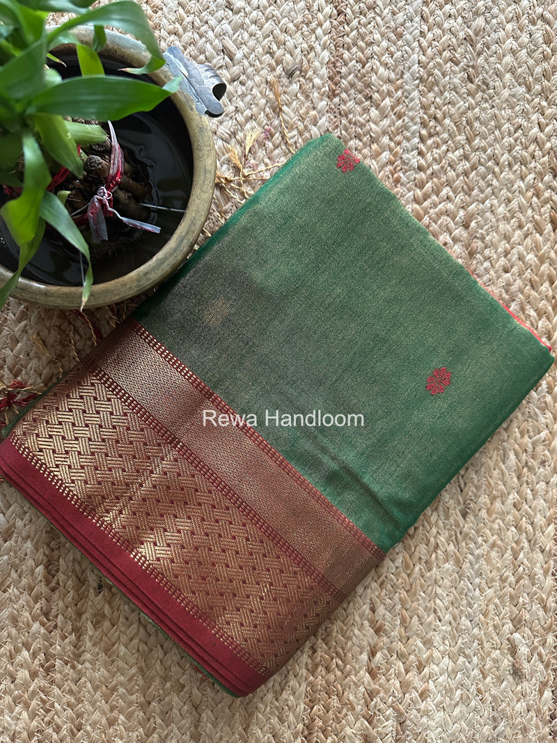 Maheshwari Green Tissue Butti Saree TBBS067