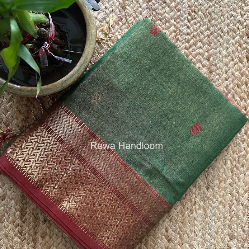 Maheshwari Green Tissue Butti Saree TBBS067
