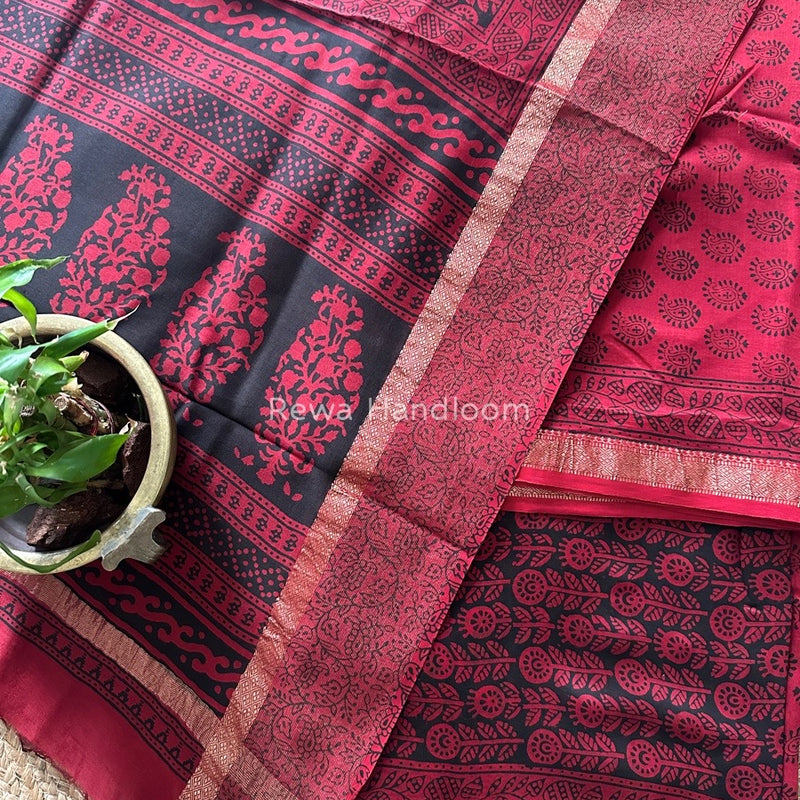 Maheshwari Red Bagh Print Suit BSP0131