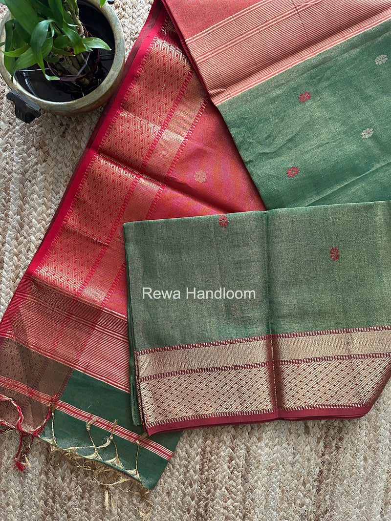 Maheshwari Green Tissue Butti Saree TBBS067