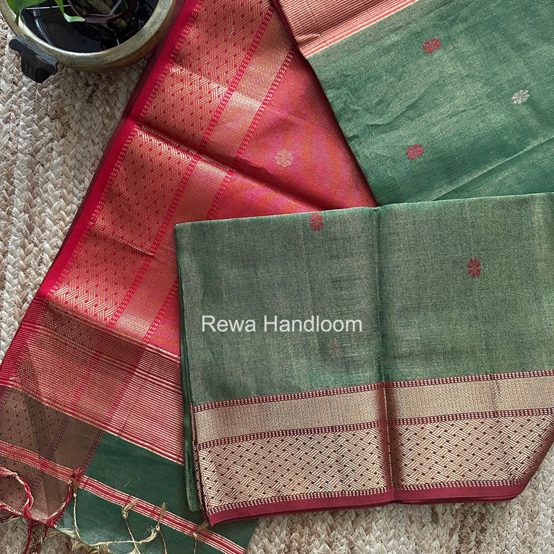 Maheshwari Green Tissue Butti Saree TBBS067