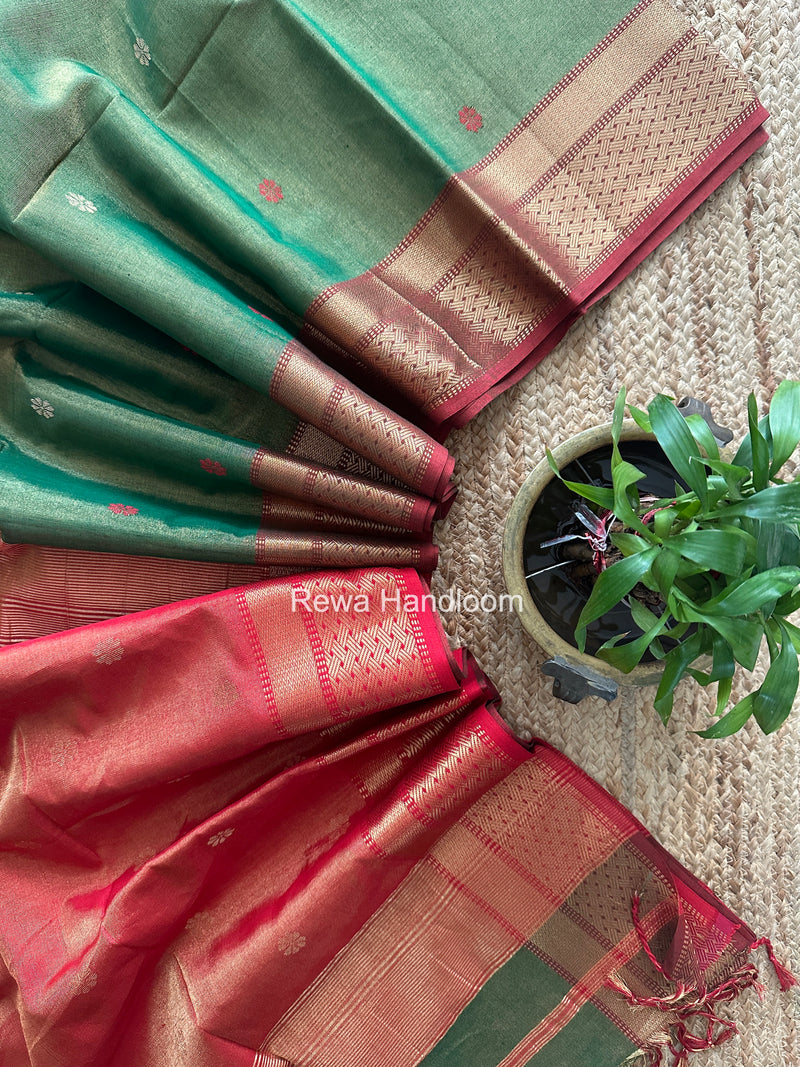 Maheshwari Green Tissue Butti Saree TBBS067