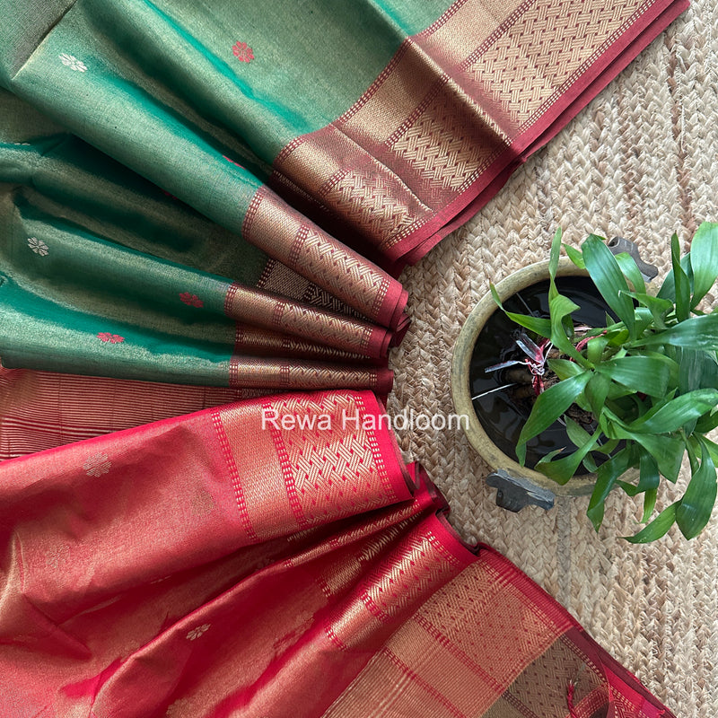Maheshwari Green Tissue Butti Saree TBBS067