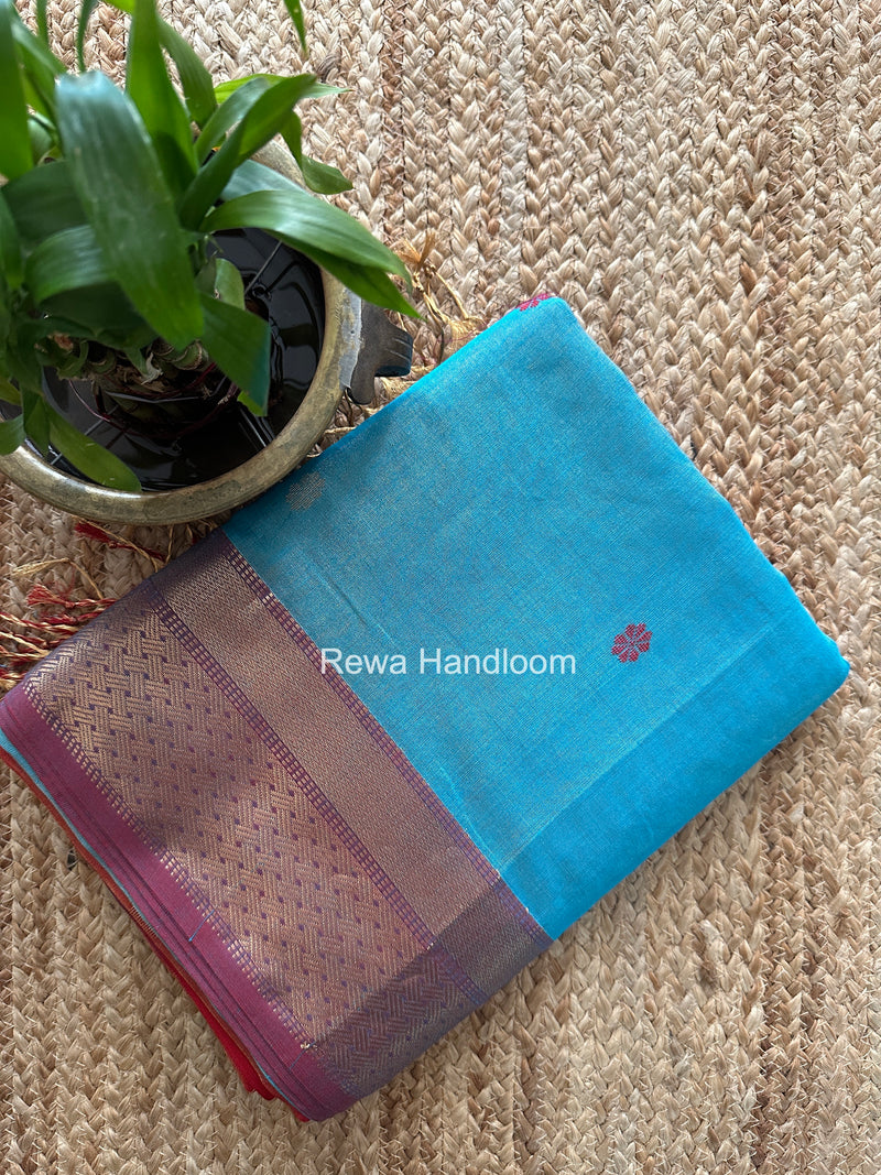 Maheshwari Sky Blue Tissue Butti Saree TBBS095