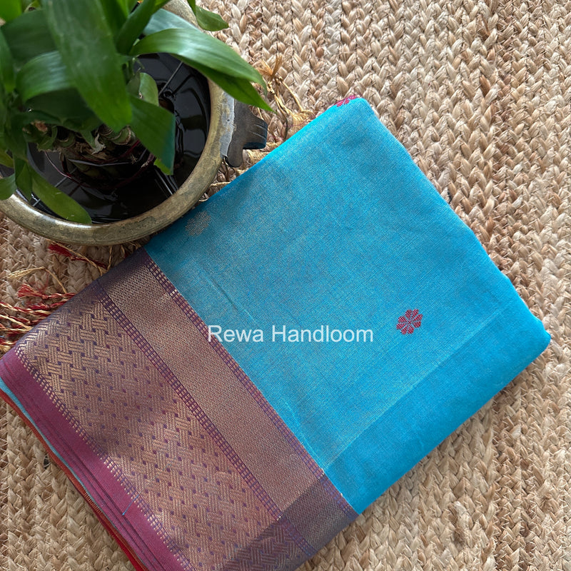 Maheshwari Sky Blue Tissue Butti Saree TBBS095