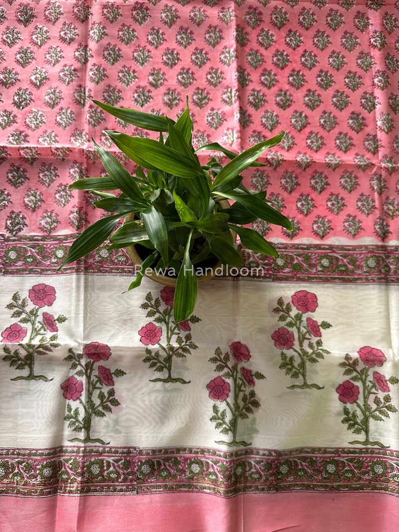 Maheshwari Pink Hand Block Printed Dupatta HD014