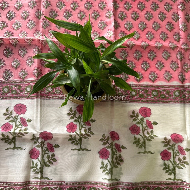Maheshwari Pink Hand Block Printed Dupatta HD014