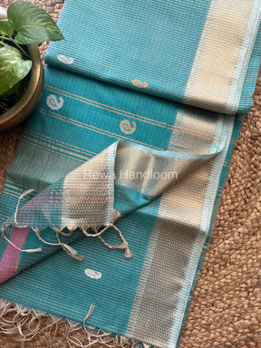 Sea Green Zari Butti ~ Maheshwari Saree-KJS036