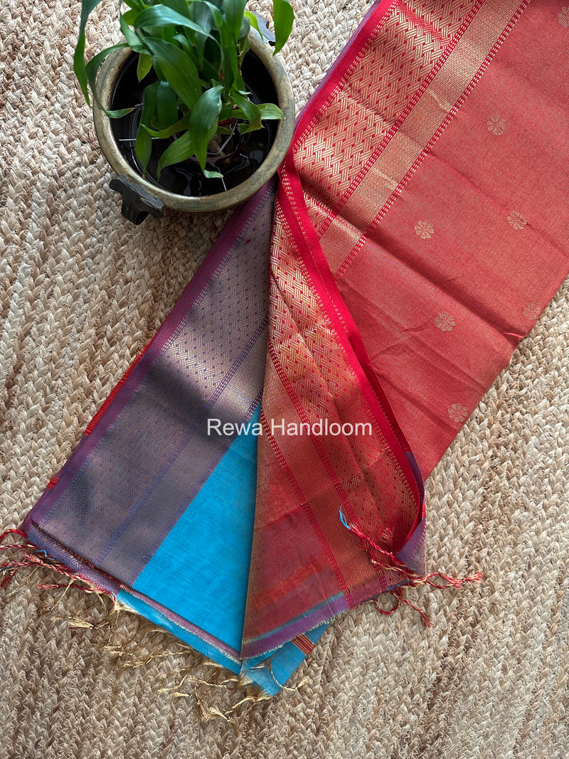 Maheshwari Sky Blue Tissue Butti Saree TBBS095