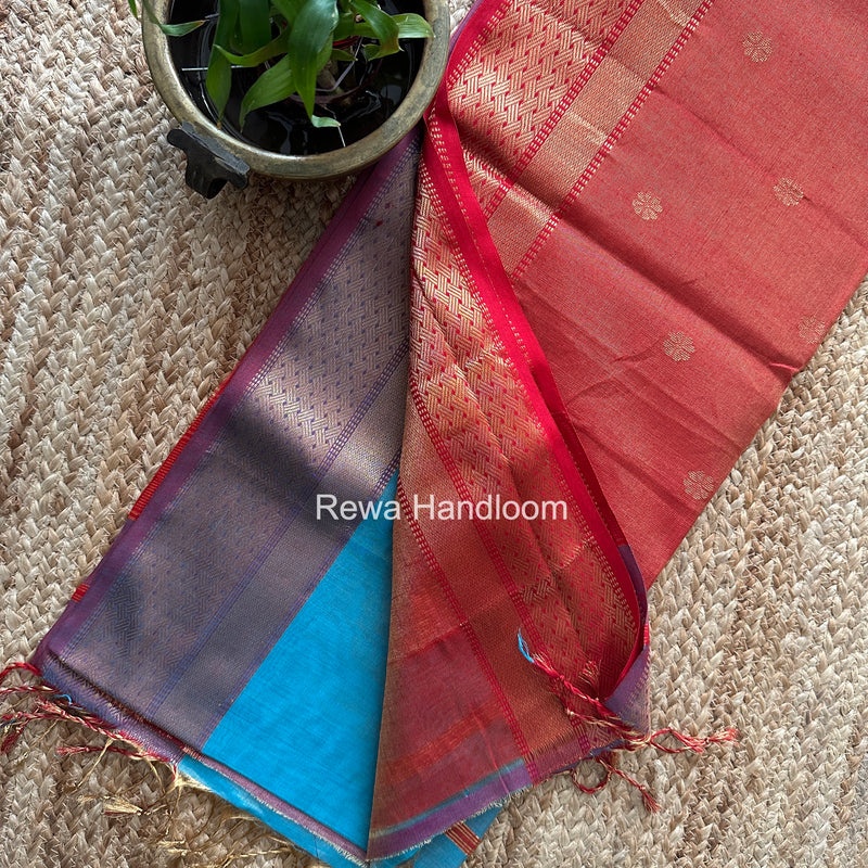 Maheshwari Sky Blue Tissue Butti Saree TBBS095