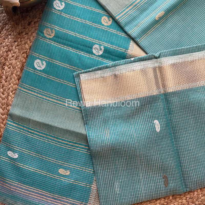 Sea Green Zari Butti ~ Maheshwari Saree-KJS036