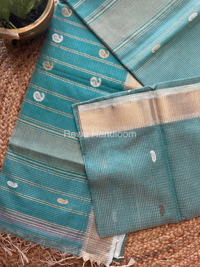 Sea Green Zari Butti ~ Maheshwari Saree-KJS036