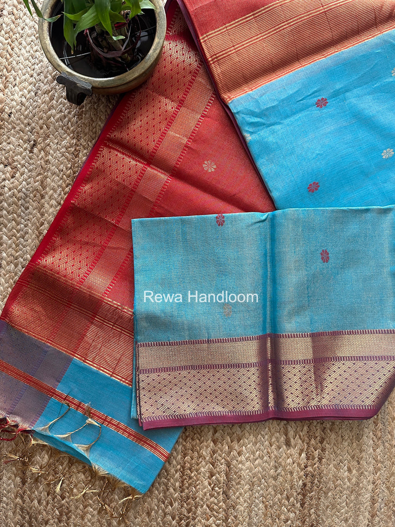 Maheshwari Sky Blue Tissue Butti Saree TBBS095