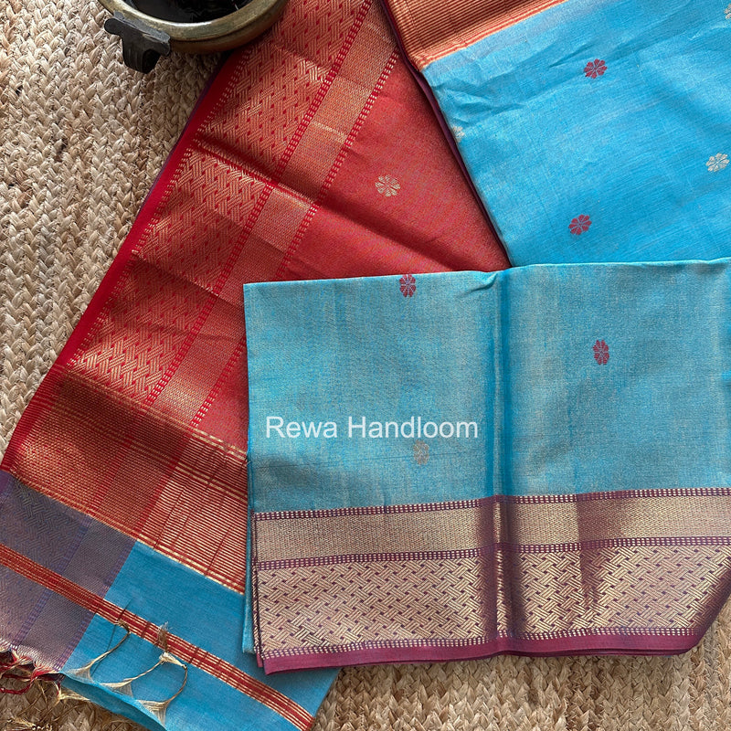 Maheshwari Sky Blue Tissue Butti Saree TBBS095