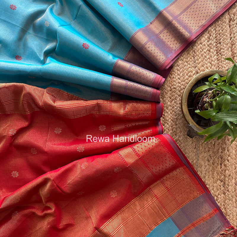 Maheshwari Sky Blue Tissue Butti Saree TBBS095