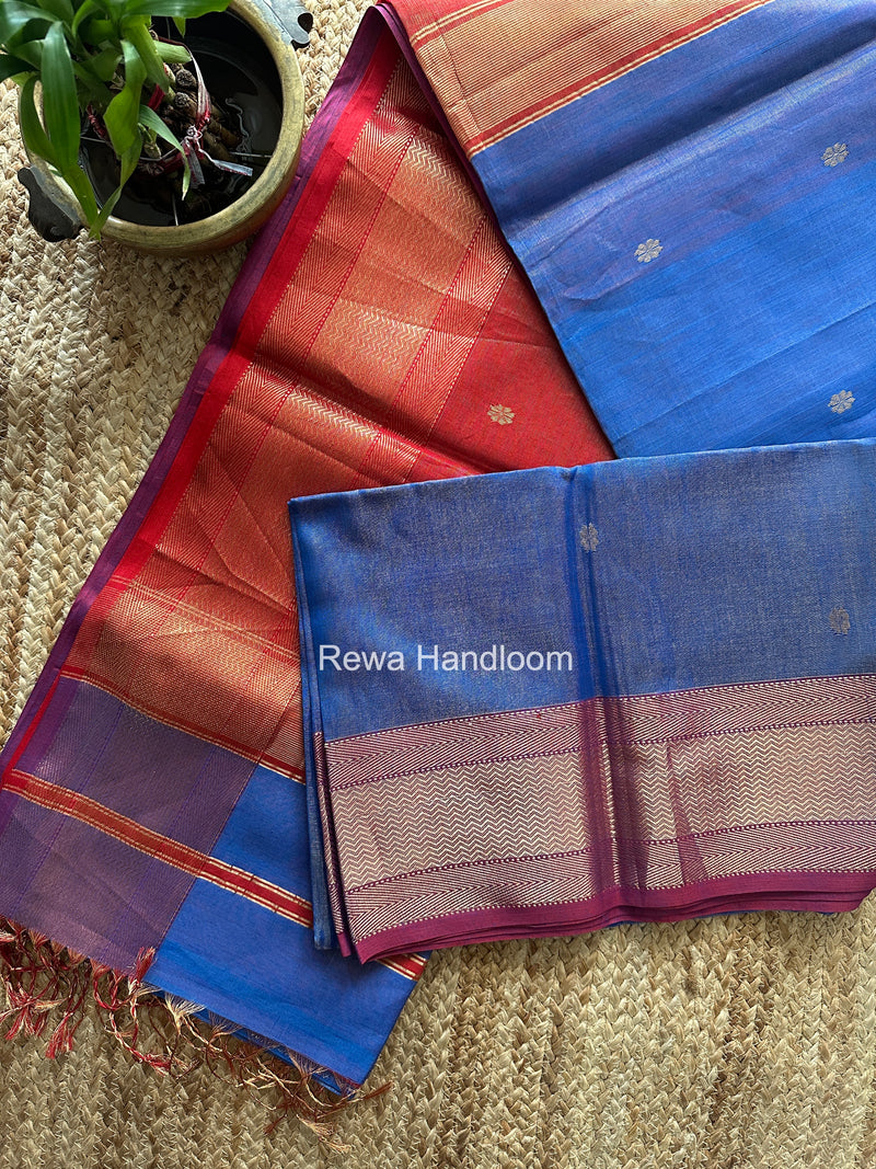 Maheshwari Blue Tissue Butti Saree TBBS0131