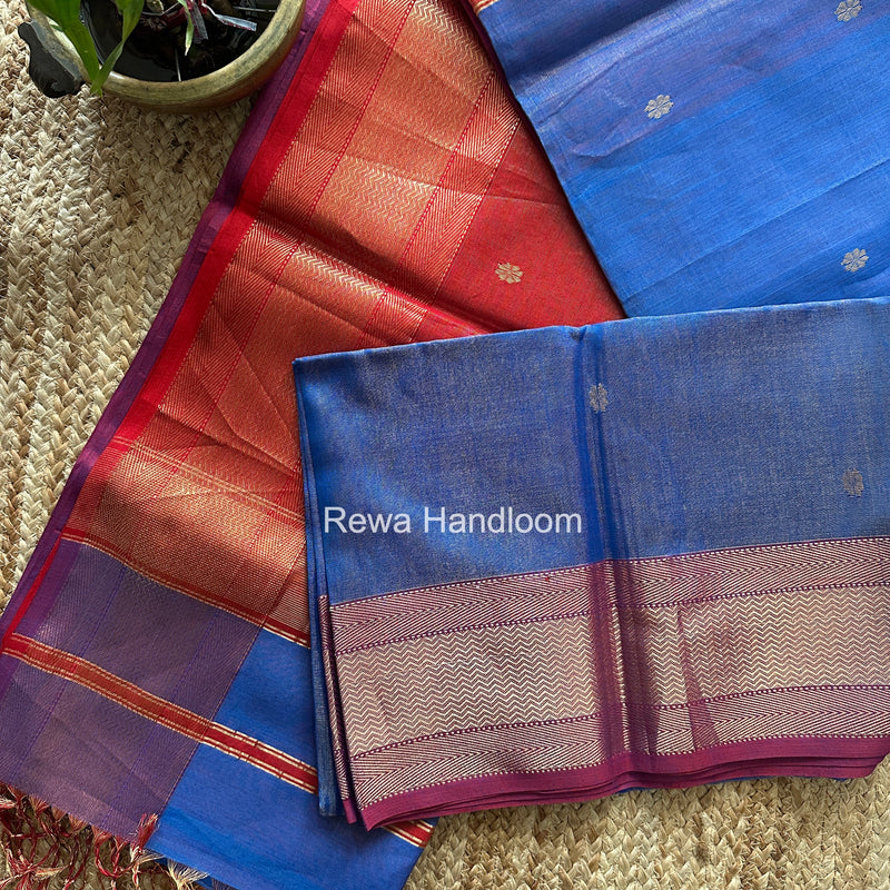 Maheshwari Blue Tissue Butti Saree TBBS0131