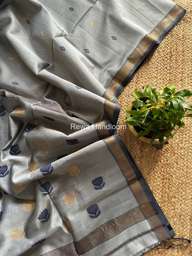 Maheshwari Grey Lotus Butta Saree LBS063