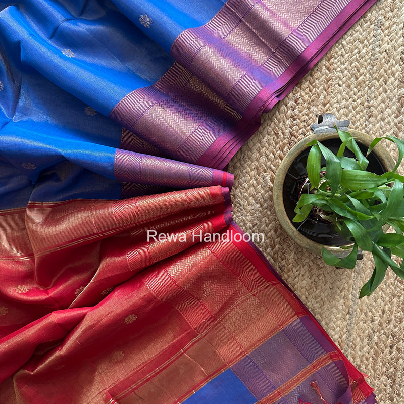 Maheshwari Blue Tissue Butti Saree TBBS0131