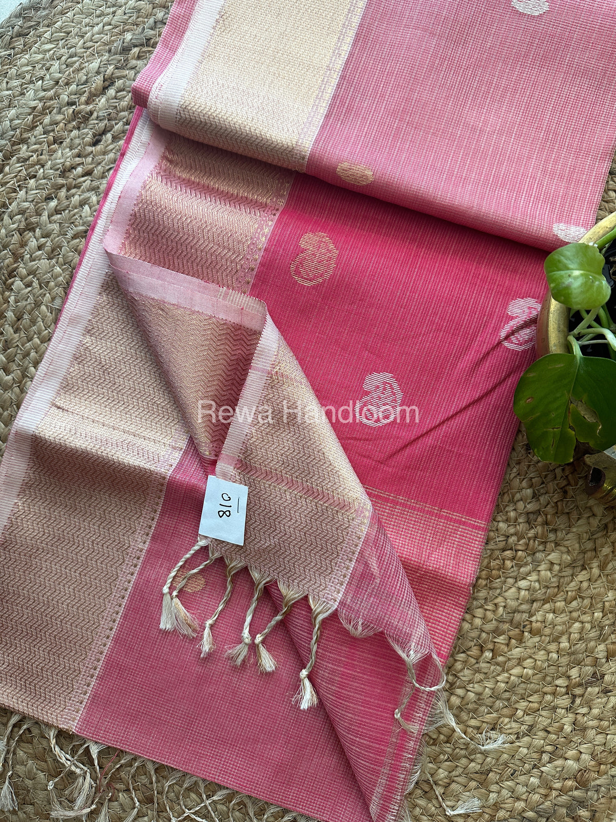 Rani pink Zari Butti ~ Maheshwari Saree-KJS035