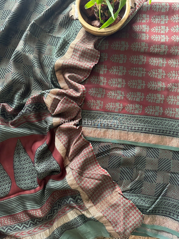 Maheshwari Maroon Bagh Print Suit BSP0153