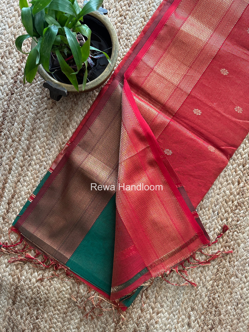 Maheshwari Green Tissue Butti Saree TBBS0132