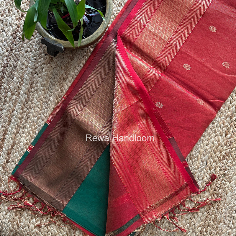Maheshwari Green Tissue Butti Saree TBBS0132