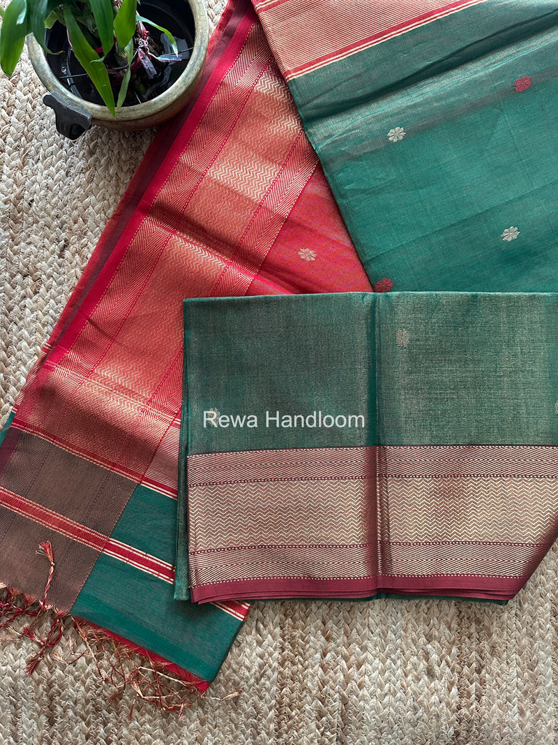 Maheshwari Green Tissue Butti Saree TBBS0132