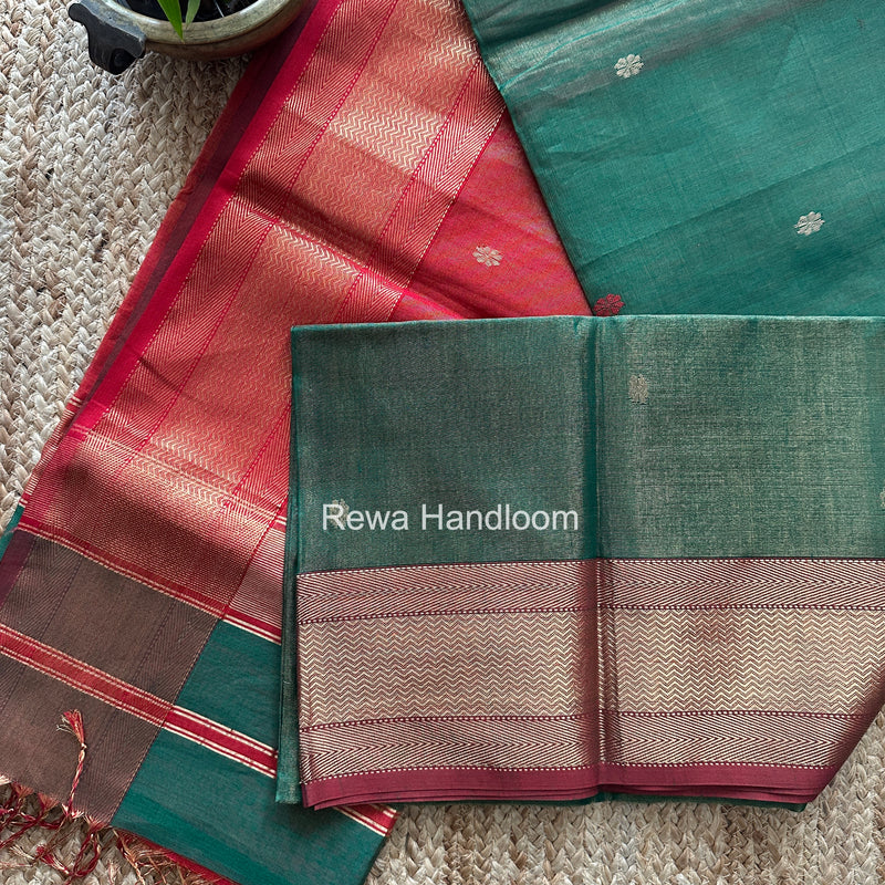 Maheshwari Green Tissue Butti Saree TBBS0132