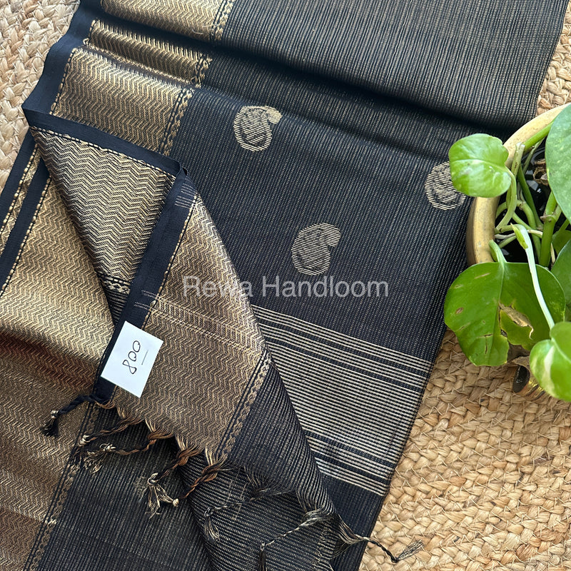 Black Zari Butti ~ Maheshwari Saree-KJS034