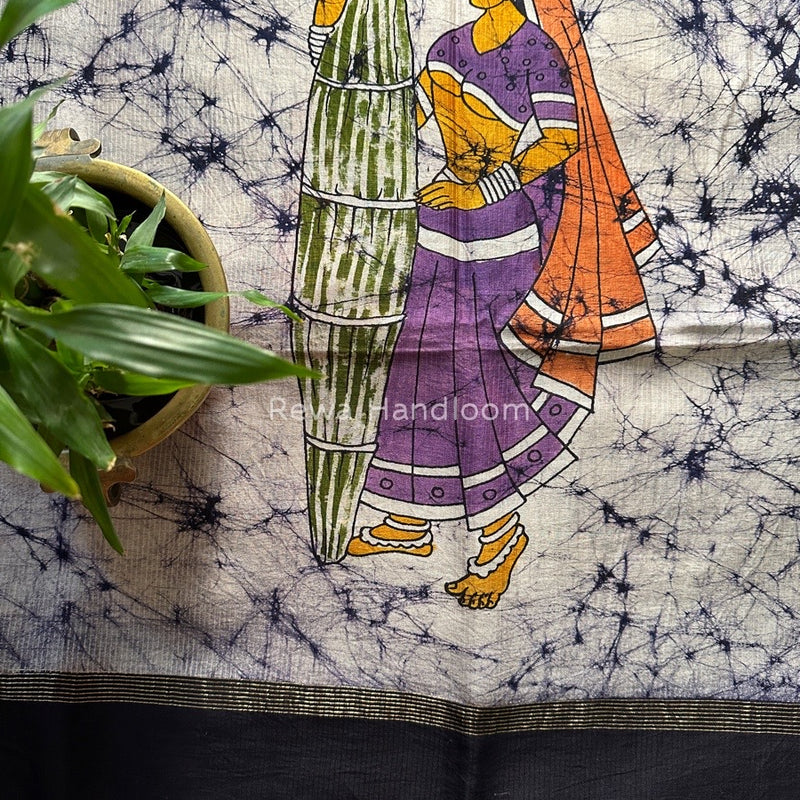 Maheshwari Blue Hand painted Dupatta BT025