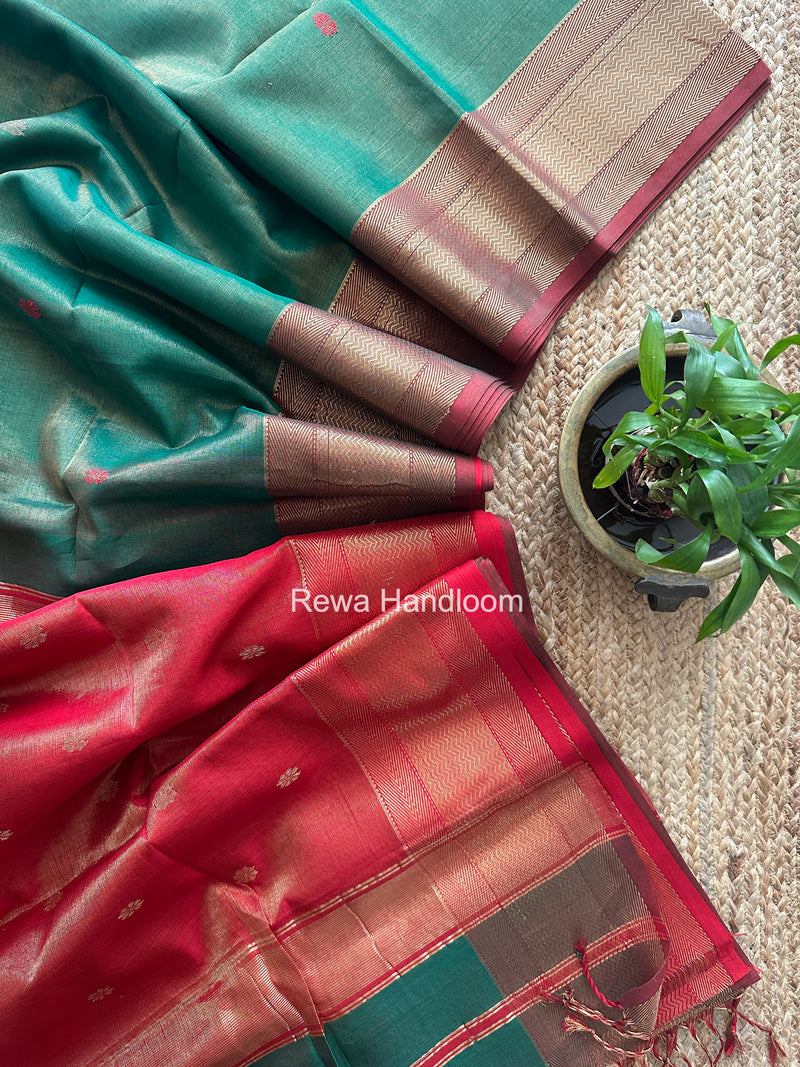 Maheshwari Green Tissue Butti Saree TBBS0132