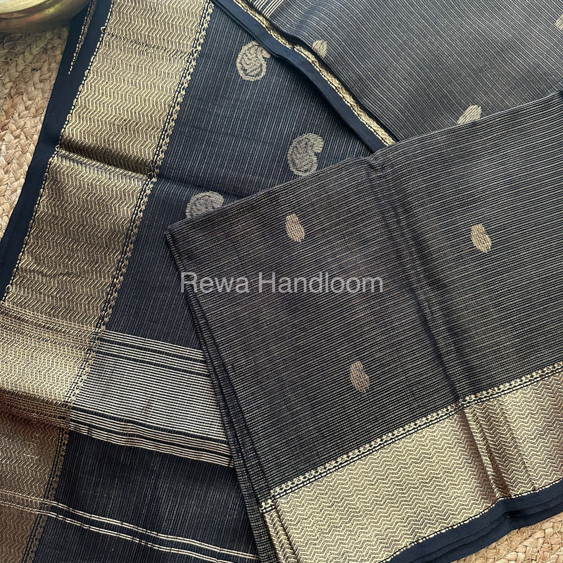 Black Zari Butti ~ Maheshwari Saree-KJS034