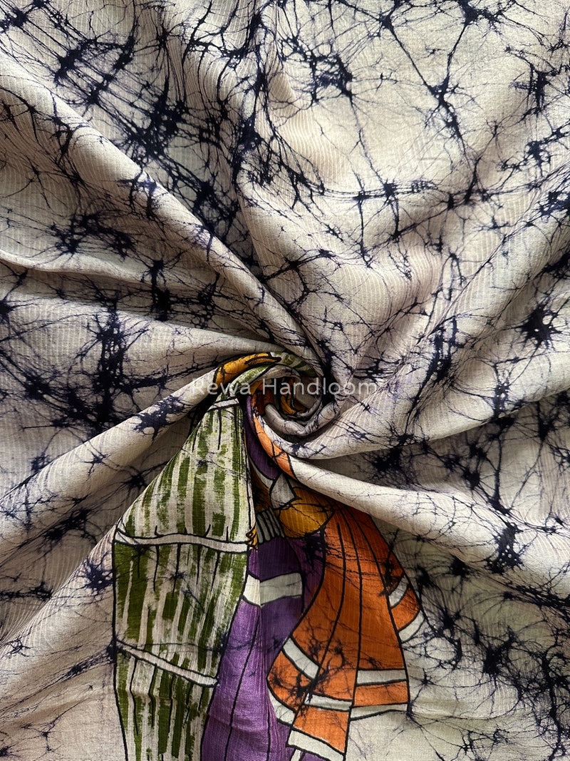 Maheshwari Blue Hand painted Dupatta BT025