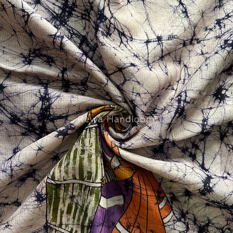 Maheshwari Blue Hand painted Dupatta BT025