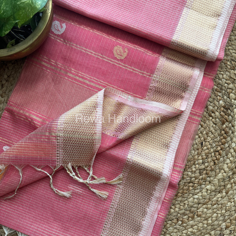  pink Zari Butti ~ Maheshwari Saree-KJS033
