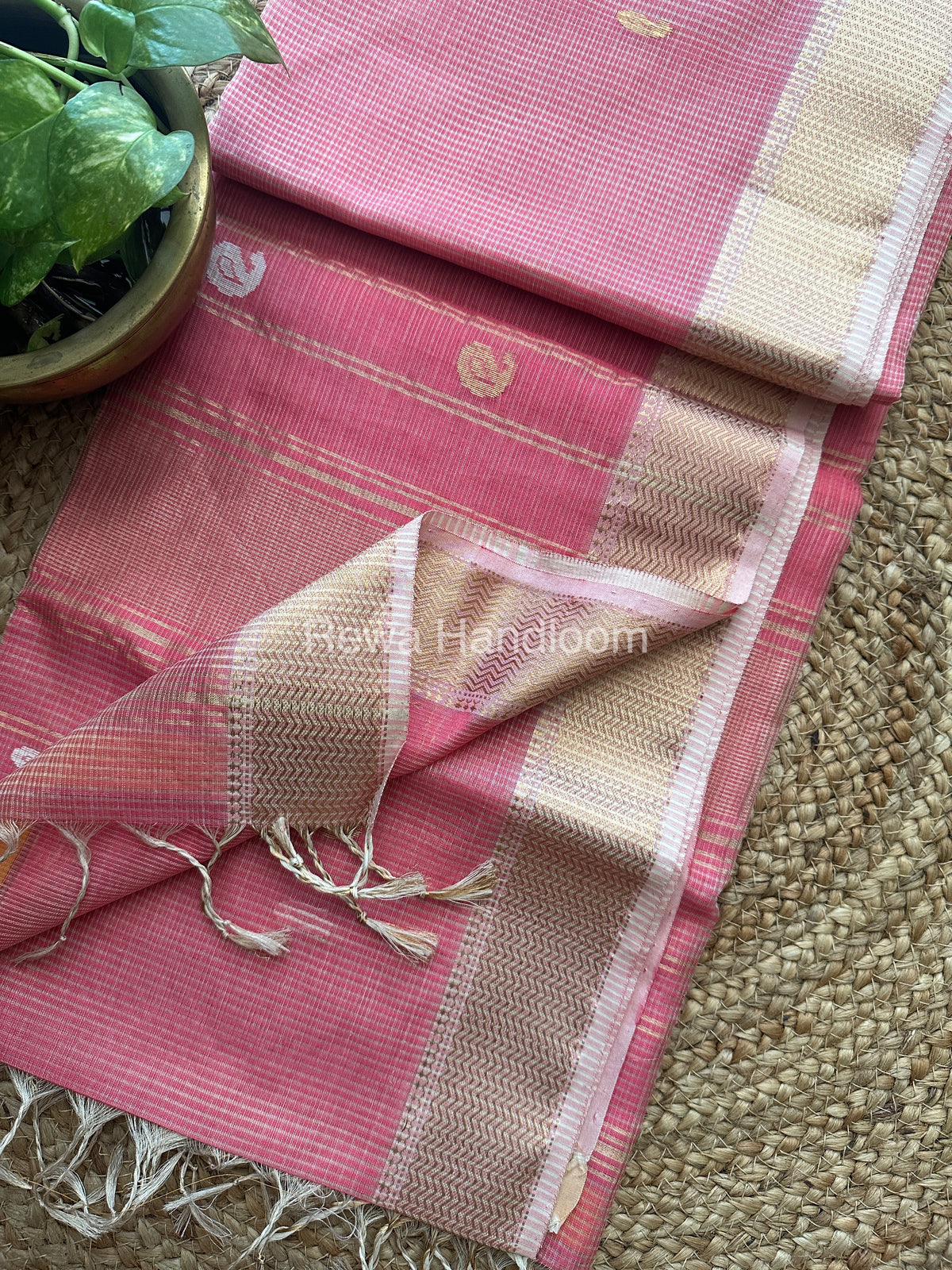  pink Zari Butti ~ Maheshwari Saree-KJS033