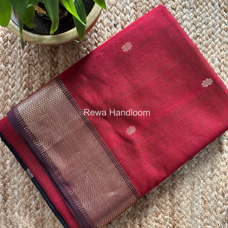 Maheshwari Red Flower Butti Saree JBS081