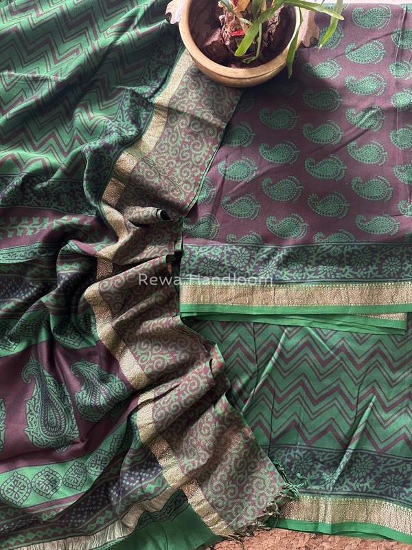 Maheshwari Coffee Brown Bagh Print Suit BSP0154
