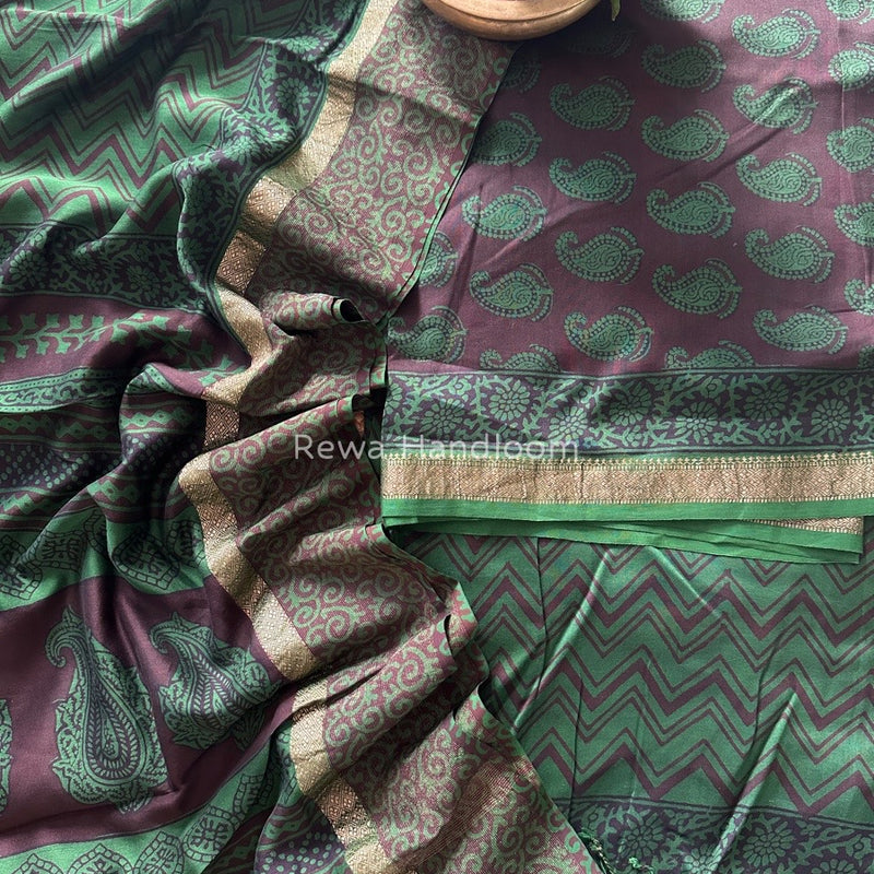 Maheshwari Coffee Brown Bagh Print Suit BSP0154