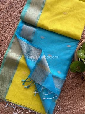 Green Yellow Zari Butti ~ Maheshwari Saree-PTB07 