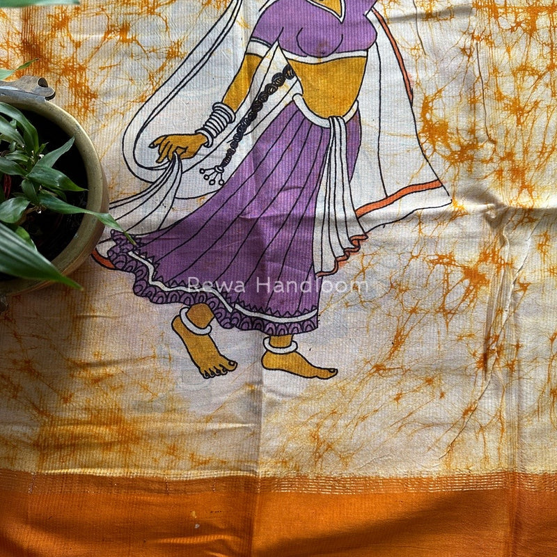 Maheshwari Mustard-Yellow Hand painted Dupatta BT015
