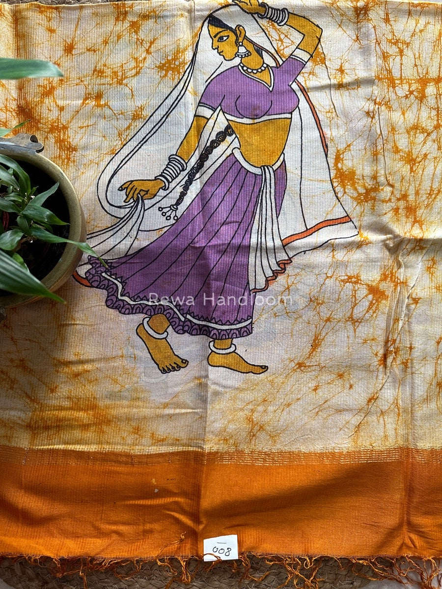 Maheshwari Mustard-Yellow Hand painted Dupatta BT015