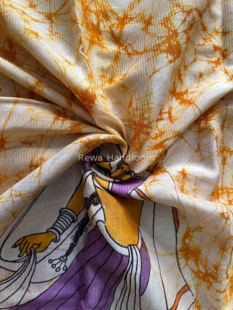 Maheshwari Mustard-Yellow Hand painted Dupatta BT015