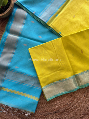 Green Yellow Zari Butti ~ Maheshwari Saree-PTB07 