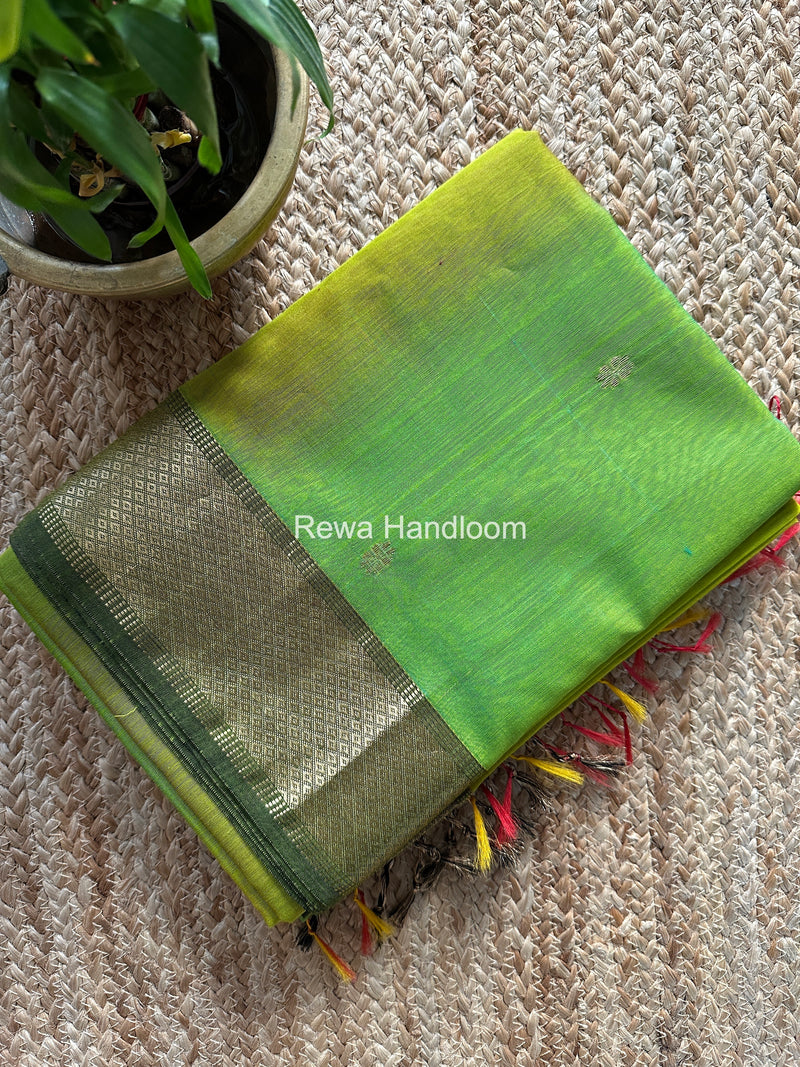 Maheshwari Parrot Green Flower Butti Saree JBS084