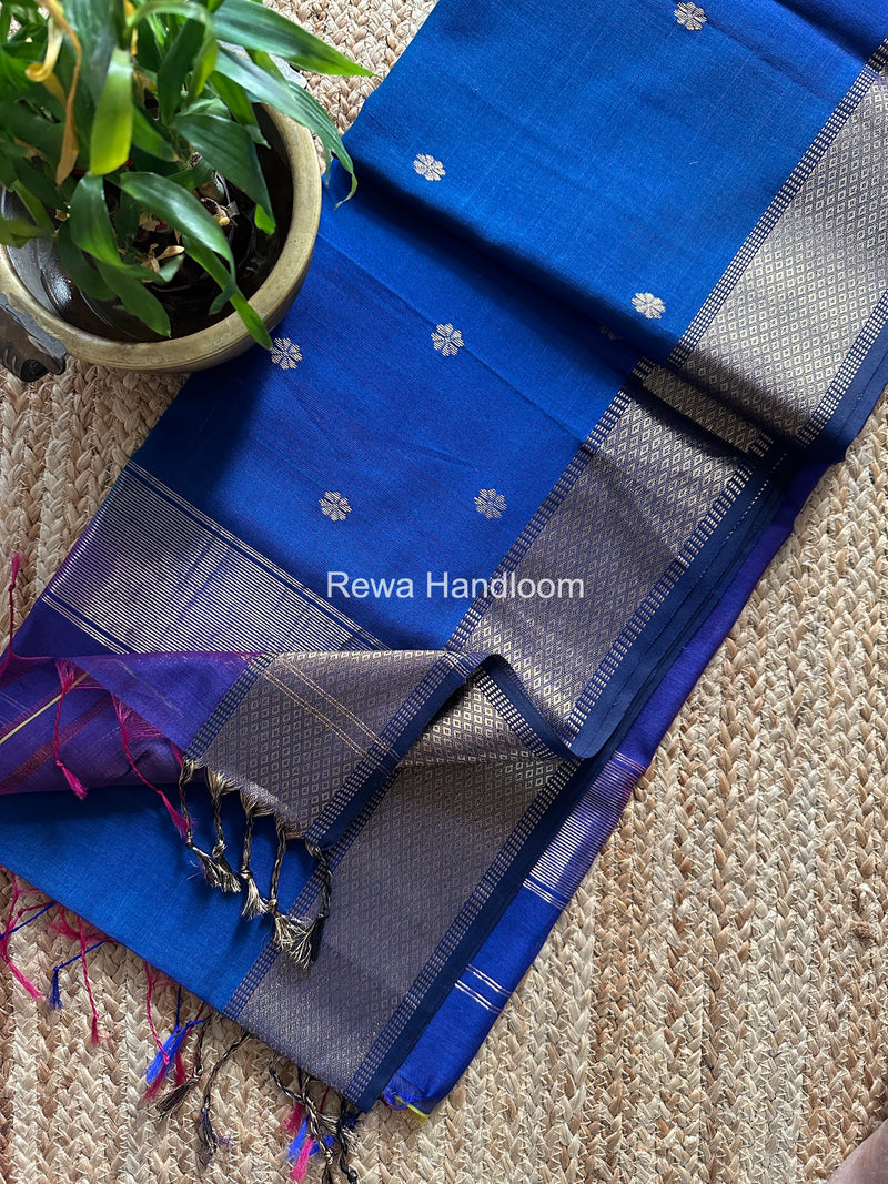 Maheshwari Blue Flower Butti Saree JBS082
