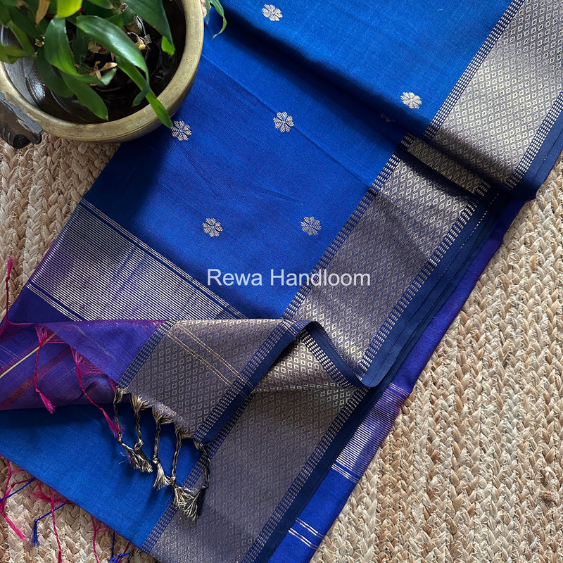 Maheshwari Blue Flower Butti Saree JBS082