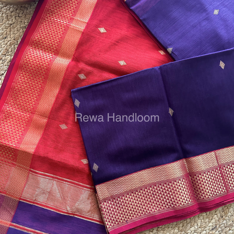 Turmeric Blue Zari Butti ~ Maheshwari Saree-PTB-030