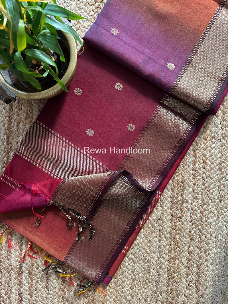Maheshwari Maroon Flower Butti Saree JBS085